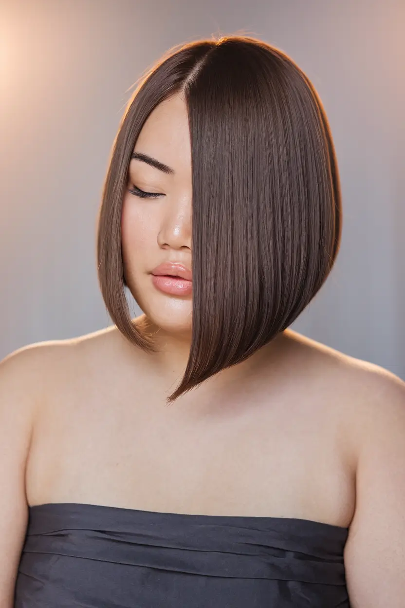 Best Haircuts for Chubby Faces - Face-Framing Styles Summer 2025 Sharp Angled Bob with a Center Part
