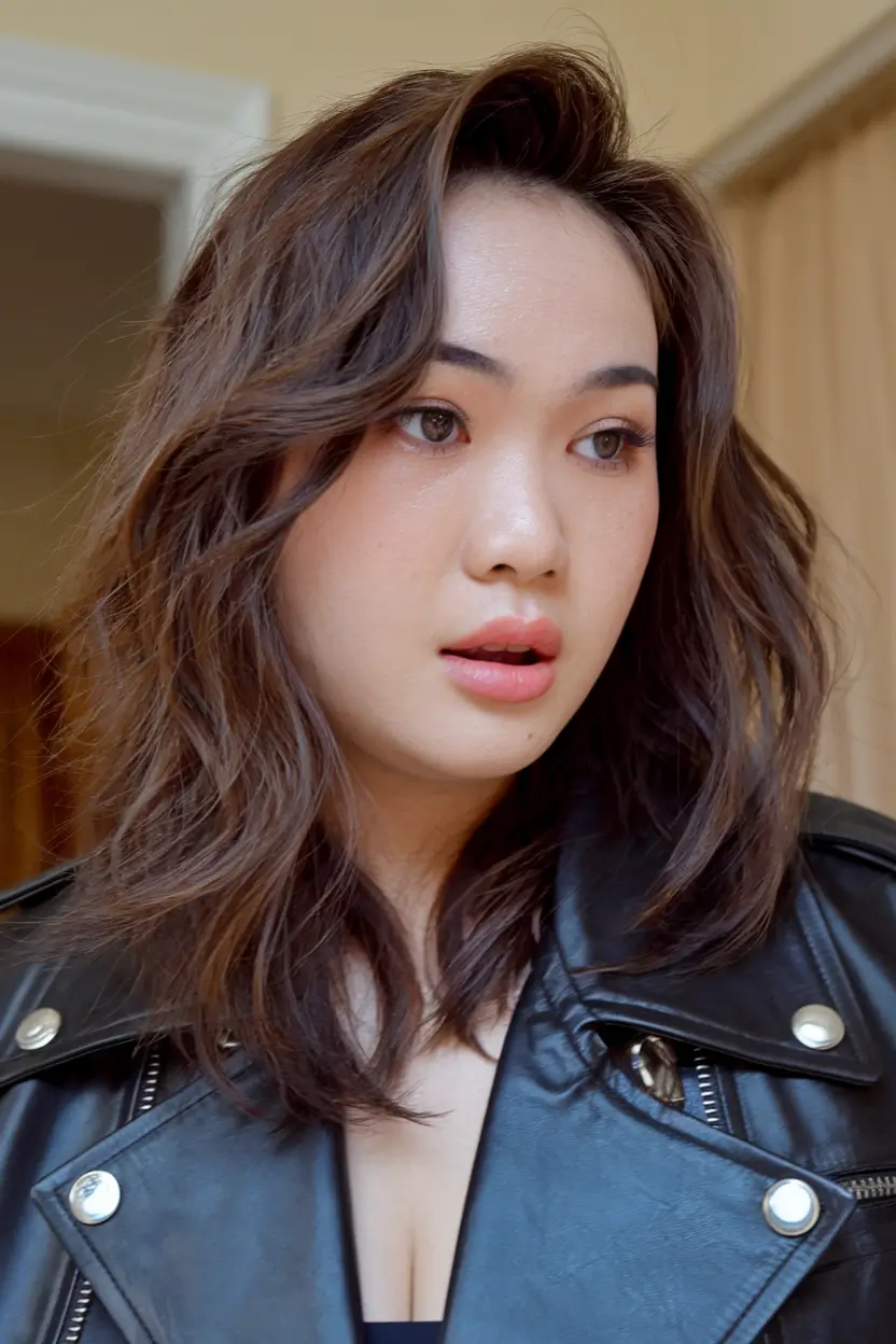 Best Haircuts for Chubby Faces - Face-Framing Styles Summer 2025 Textured Mid-Length Shag with Tousled Layers