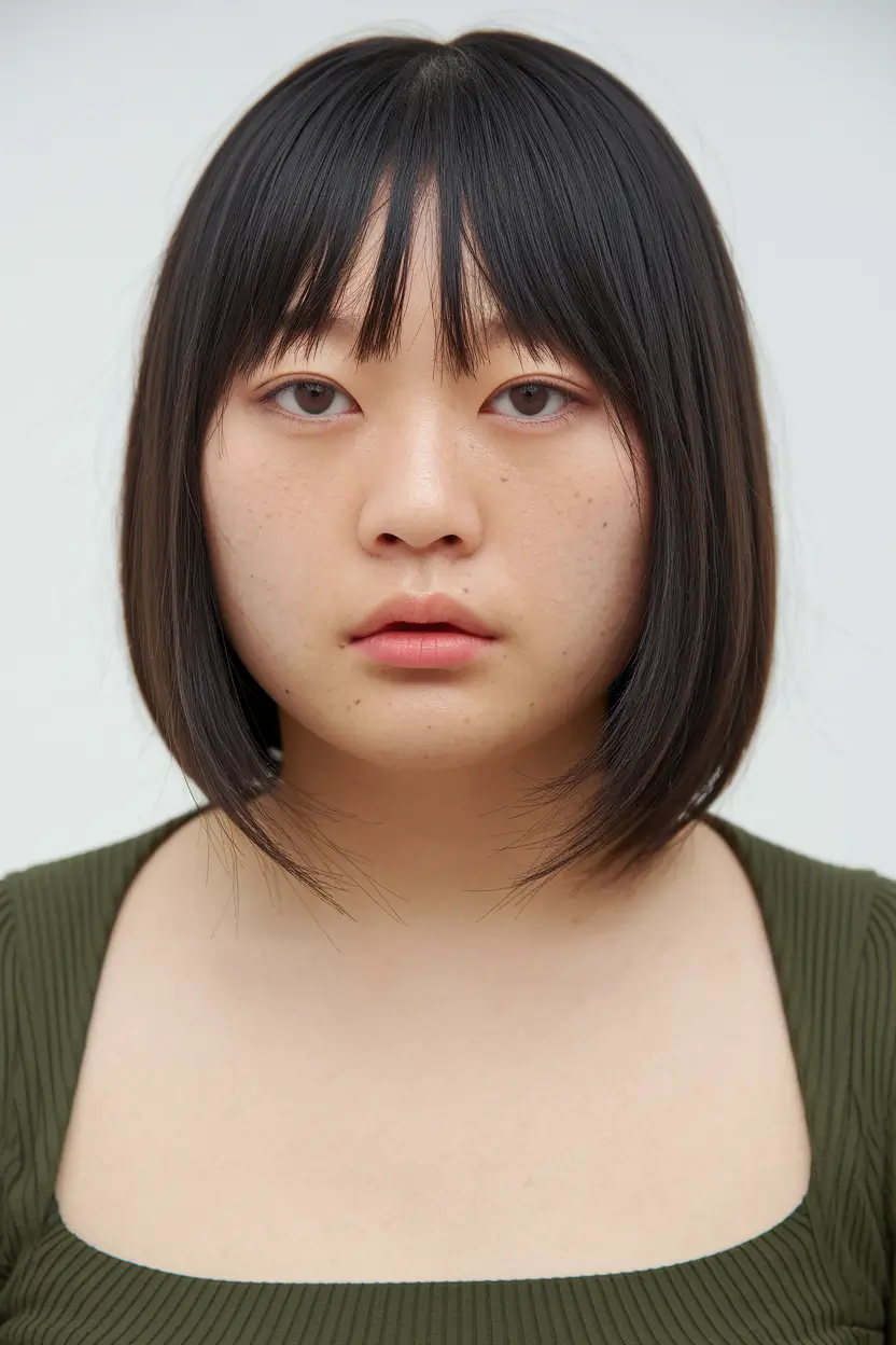 Best Haircuts for Chubby Faces - Face-Framing Styles Summer 2025 Chic Jaw-Length Bob with Peek-a-Boo Bangs