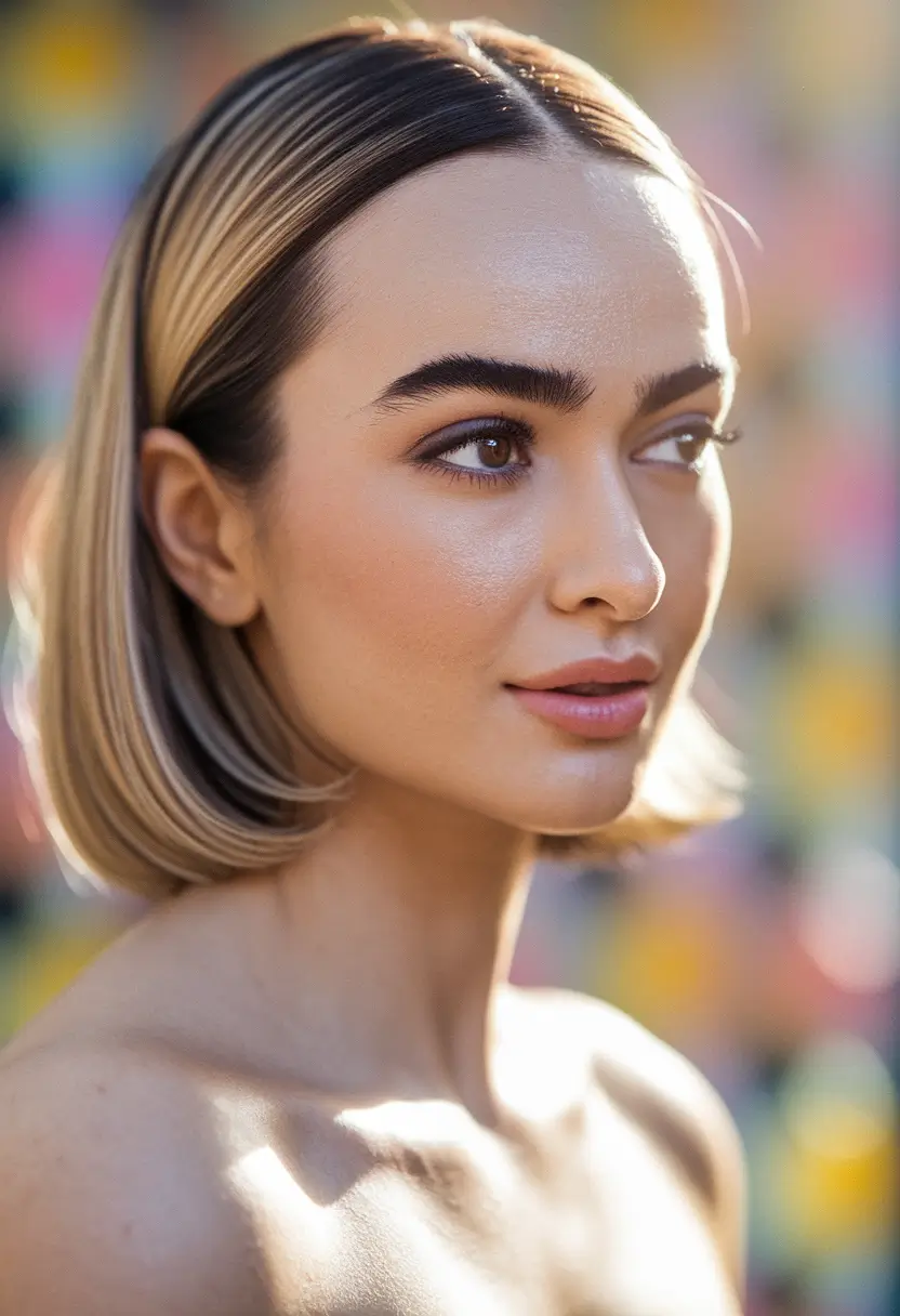 summer bob hairstyles blonde Caramel-Dipped Bob with Parted Volume