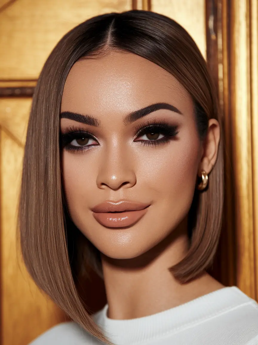 summer bob hairstyles brunette Glamorous Brunette Sleek Bob with Center Part