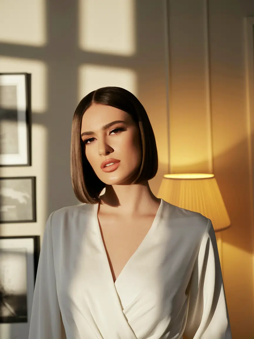 summer bob hairstyles brunette High Shine Evening Bob with Luxe Simplicity