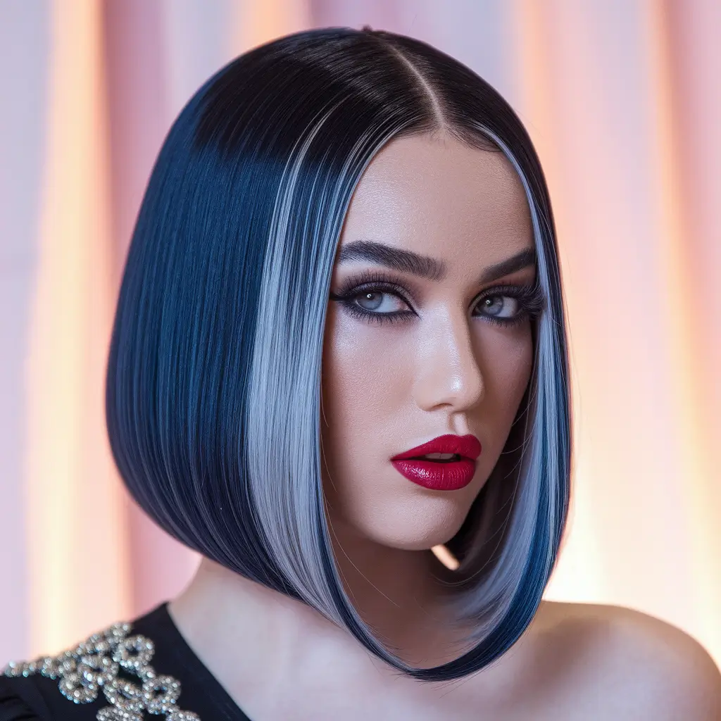 summer bob hairstyles straight Cool Blue Precision Bob with Monochrome Drama