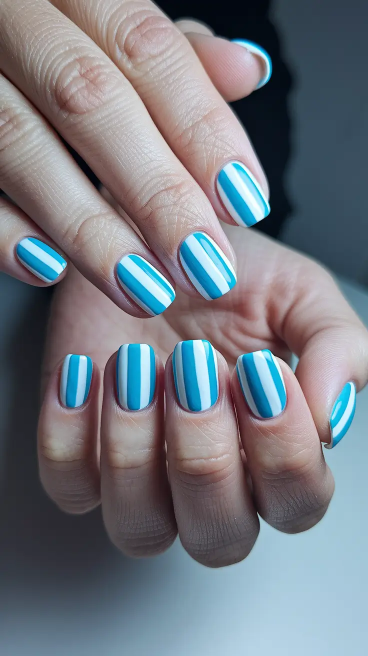 blue nails summer white Cotton Candy Stripes in Sky Blue
