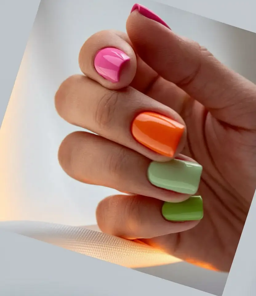 Glossy Gel Nail Designs for Summer 2025+Tutti Frutti Neons
