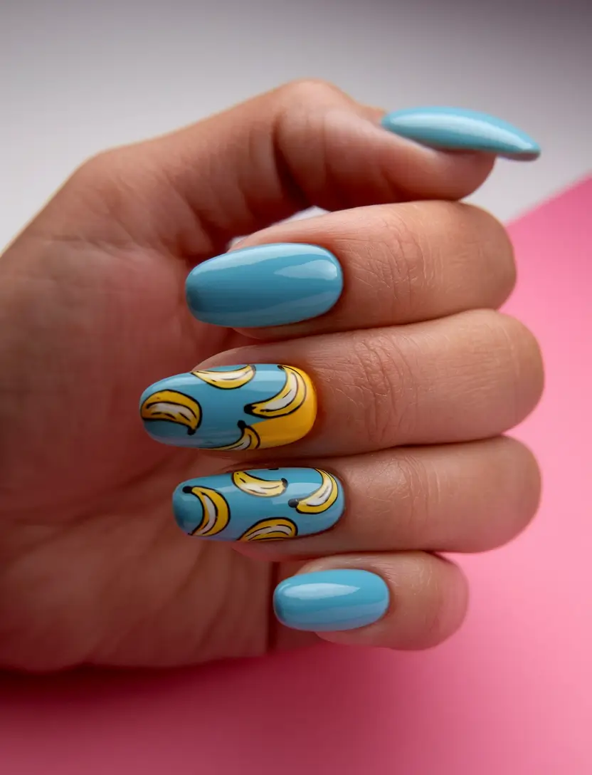 Glossy Gel Nail Designs for Summer 2025+Banana Pop Art Play