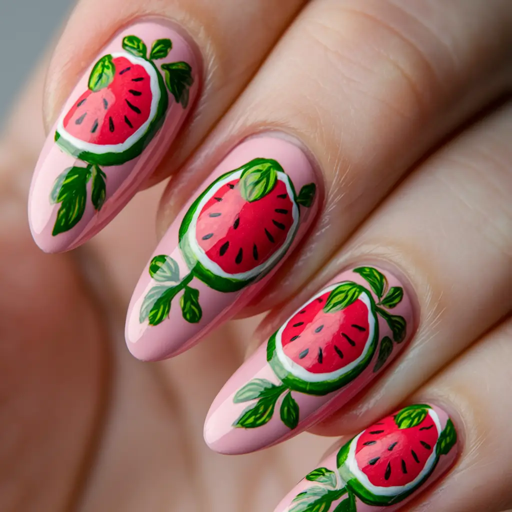 Glossy Gel Nail Designs for Summer 2025+Watermelon Slice Gloss