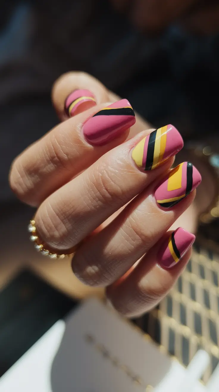 Glossy Gel Nail Designs for Summer 2025+Modern Stripe Energy