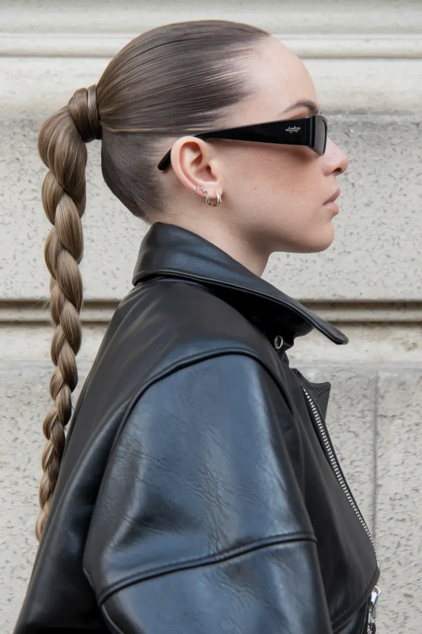 Cute Easy Hairstyles for Summer 2025 High Braided Pony with Edgy Finish