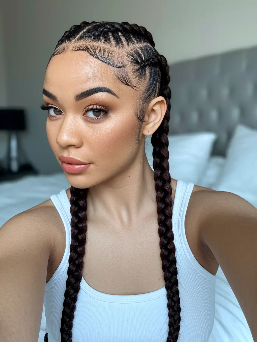 Cute Easy Hairstyles for Summer 2025 Tight Feed-In Braids with Baby Hair Art