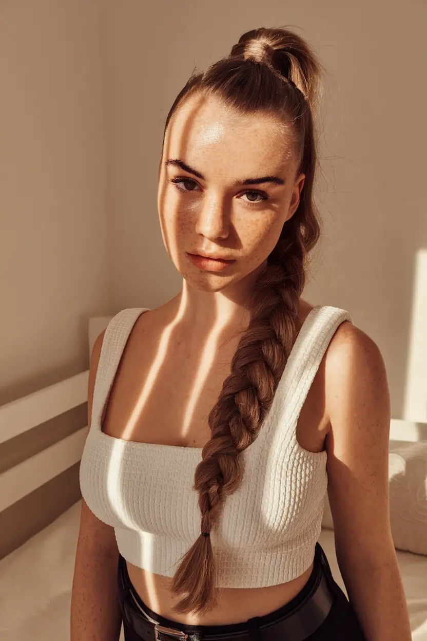 Cute & Easy Hairstyles for Summer 2025 Sporty High Braid with Power Energy