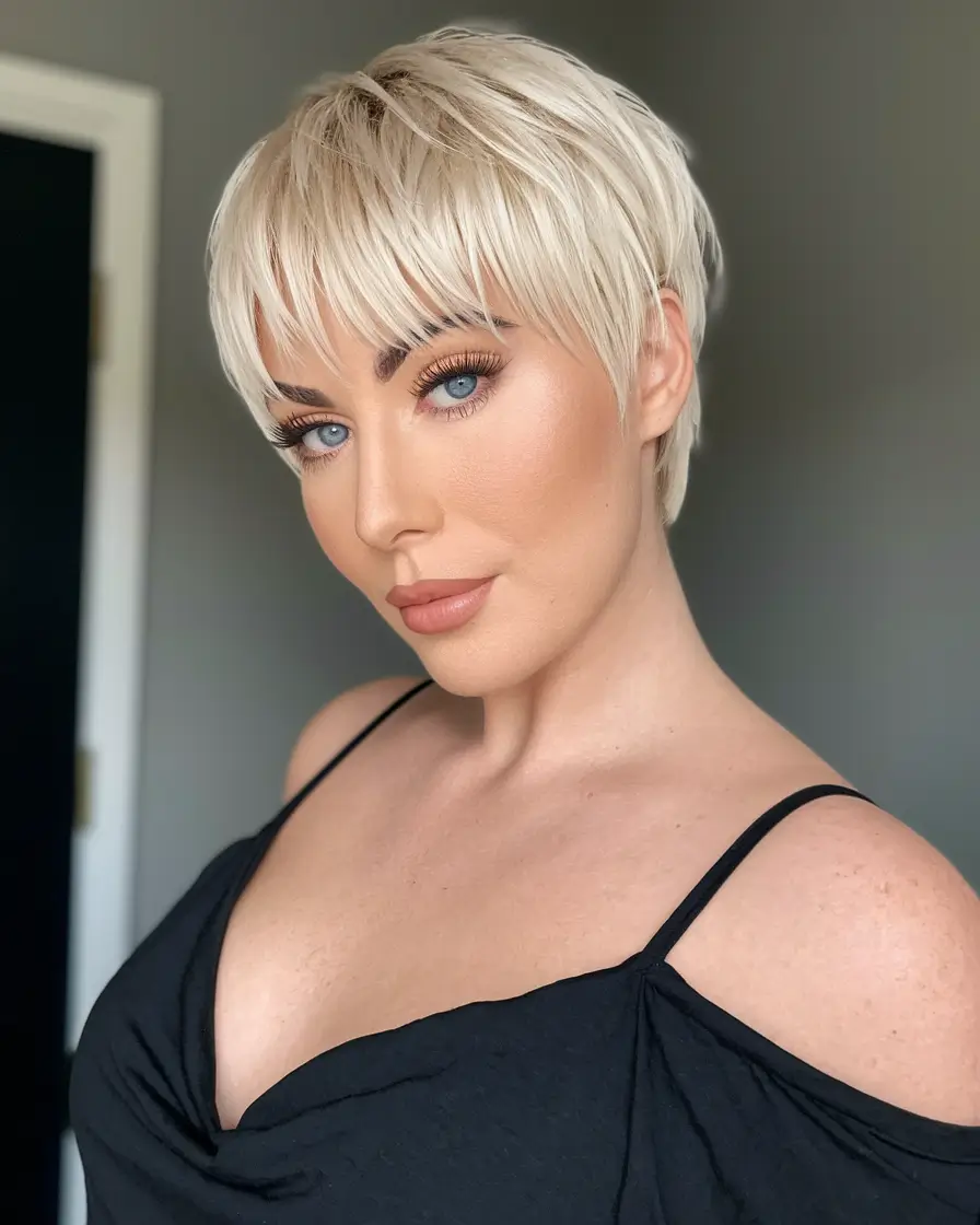 Cute Easy Hairstyles for Summer 2025 Choppy Platinum Pixie with Textured Bangs