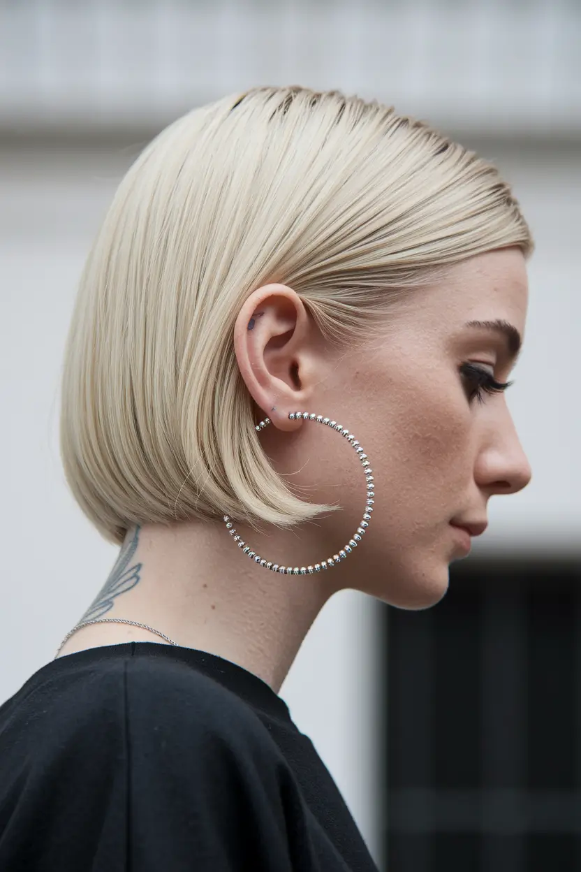Cute Easy Hairstyles for Summer 2025 Glass-Shine Blunt Bob with Understated Curve