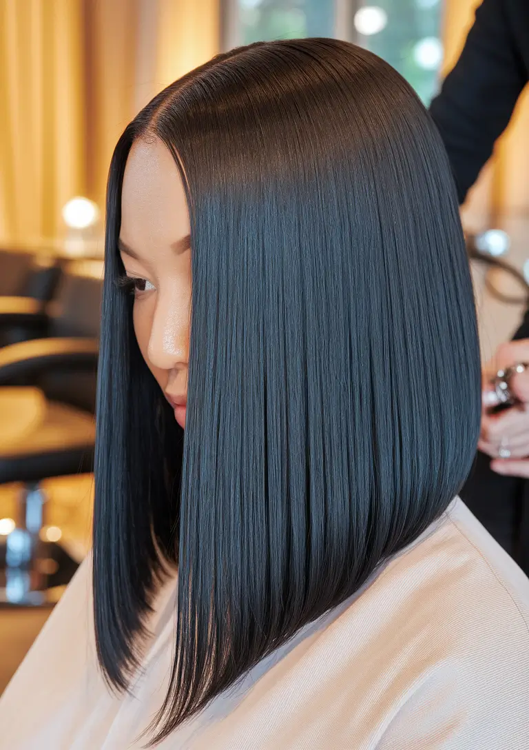 Cute Easy Hairstyles for Summer 2025 Sharp Angled Bob with Glossy Straight Finish