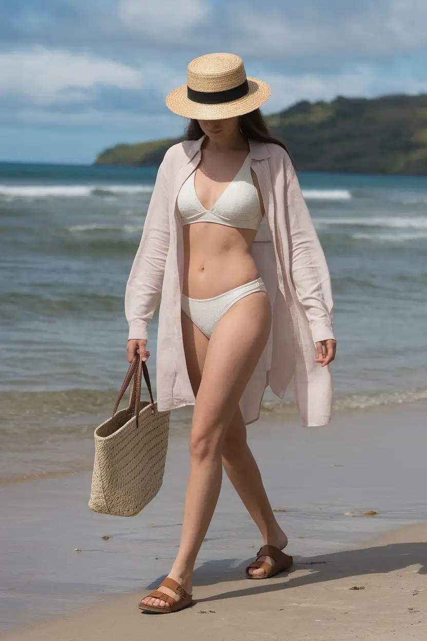 cute summer swimsuits outfits ideas 2025 Classic Beach Girl With a Twist