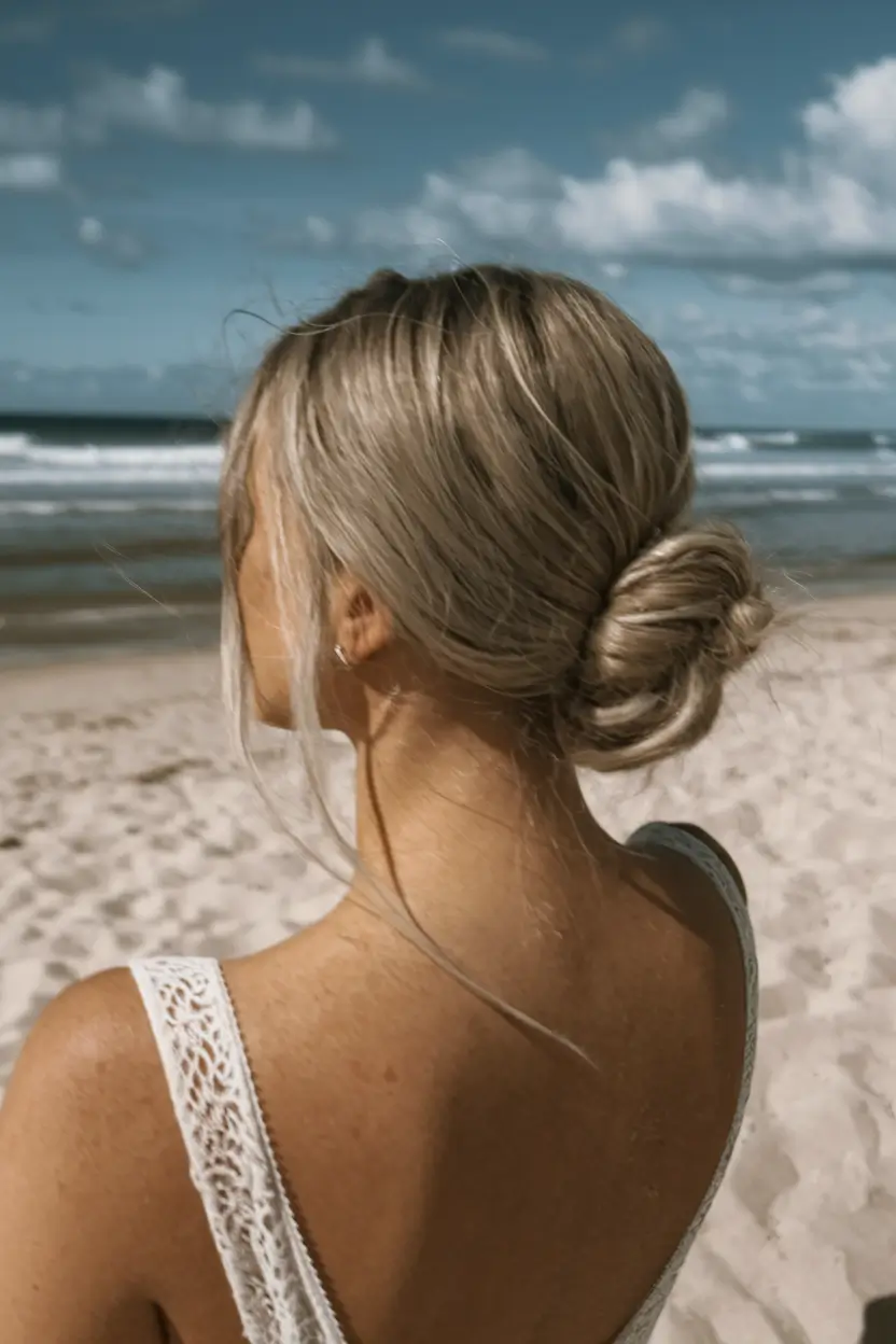 Effortless Pool Day Hairstyles - Simple Summer 2025 Looks Low Rope Bun with Beachside Texture