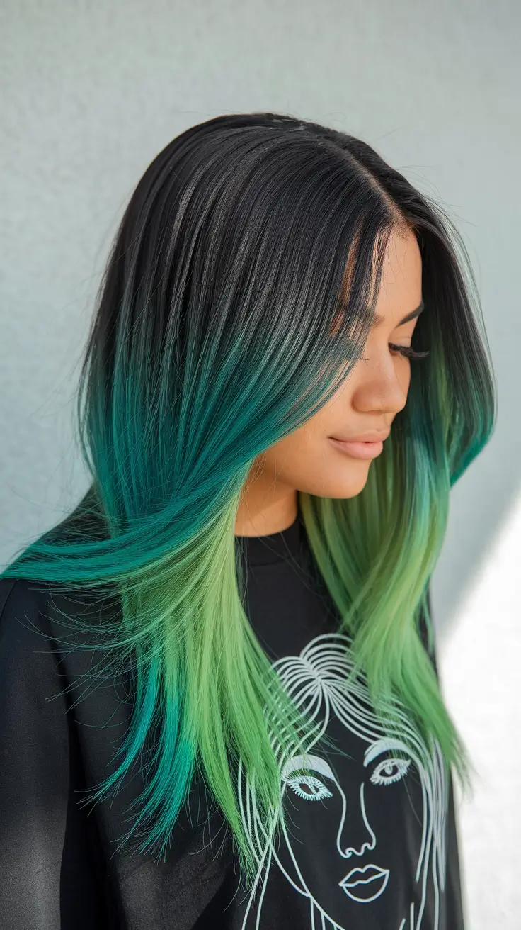 Fresh Shades Summer Ombre Hair Color Ideas 2025 Lush Mint-to-Lime Ombre for Statement Summer Style