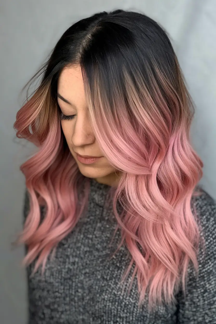 Fresh Shades Summer Ombre Hair Color Ideas 2025 Rosy Sunset Ombre for Dreamy Summer Vibes