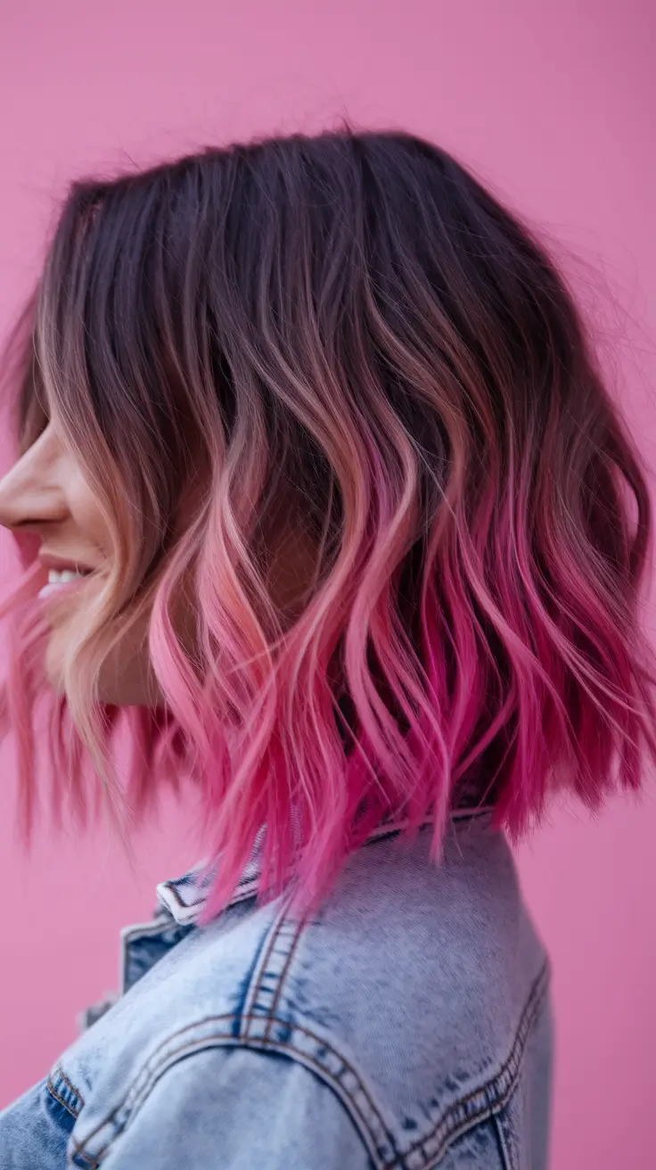 Fresh Shades Summer Ombre Hair Color Ideas 2025 Hot Pink Punk Ombre with a Playful Edge