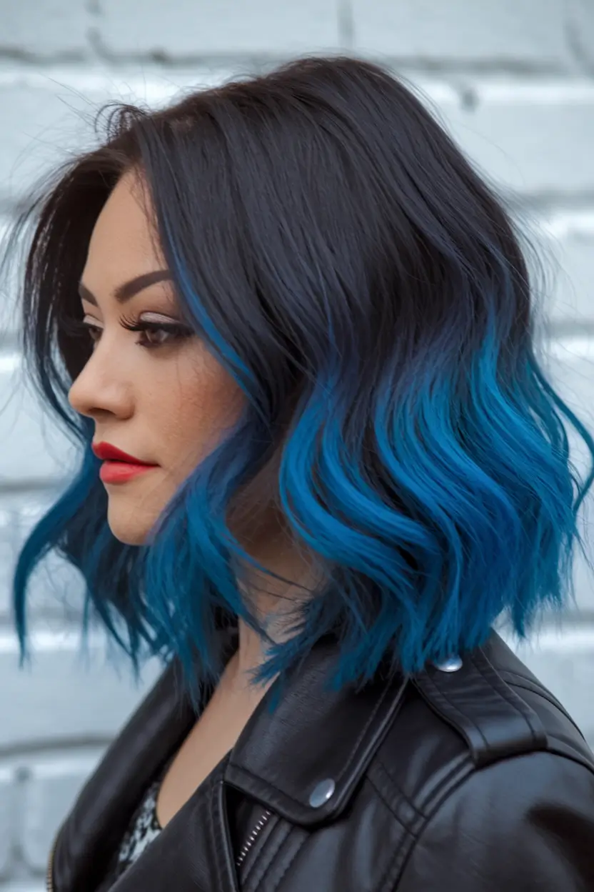 Fresh Shades Summer Ombre Hair Color Ideas 2025 Deep Ocean Blue Ombre with Rocker Roots