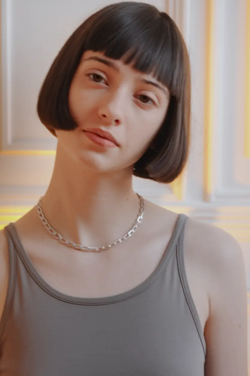 Haircuts with Bangs – Summer Ideas 2025: Soft Fringe Ideas Minimalist French Bob with Precision Bangs