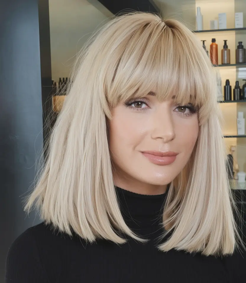 Haircuts with Bangs – Summer Ideas 2025: Soft Fringe Ideas Textured Mid-Length Lob with Feathered Bangs