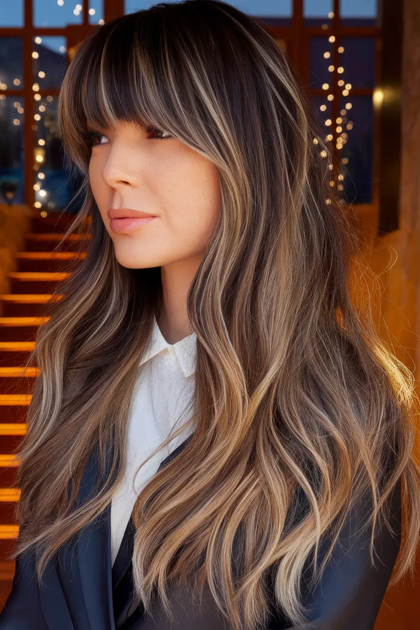 Haircuts with Bangs – Summer Ideas 2025: Soft Fringe Ideas Dimensional Brunette with Soft Full Fringe