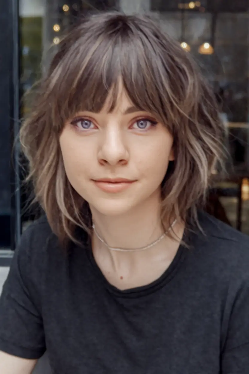 Haircuts with Bangs – Summer Ideas 2025: Soft Fringe Ideas Short Shaggy Lob with Soft Choppy Fringe