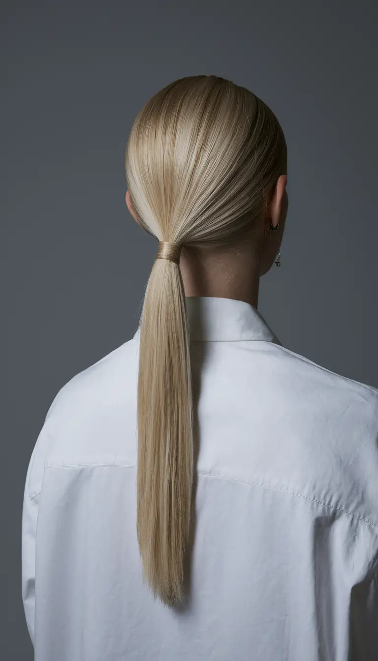june-hairstyles-ideas-2025-Glossy-Mid-Low-Ponytail-for-Sleek-Uniformity
