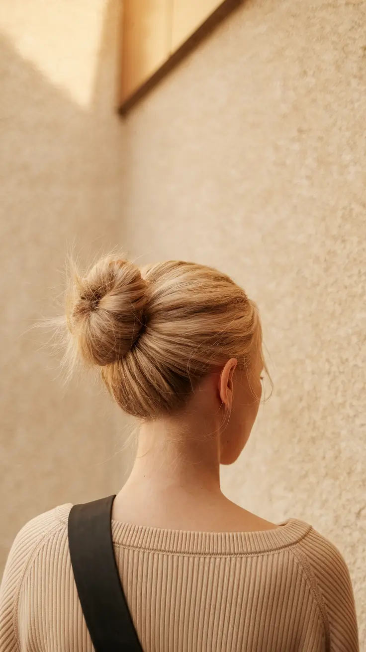june-hairstyles-ideas-2025-Clean-Blonde-Twist-Bun-for-Busy-Summer-Days