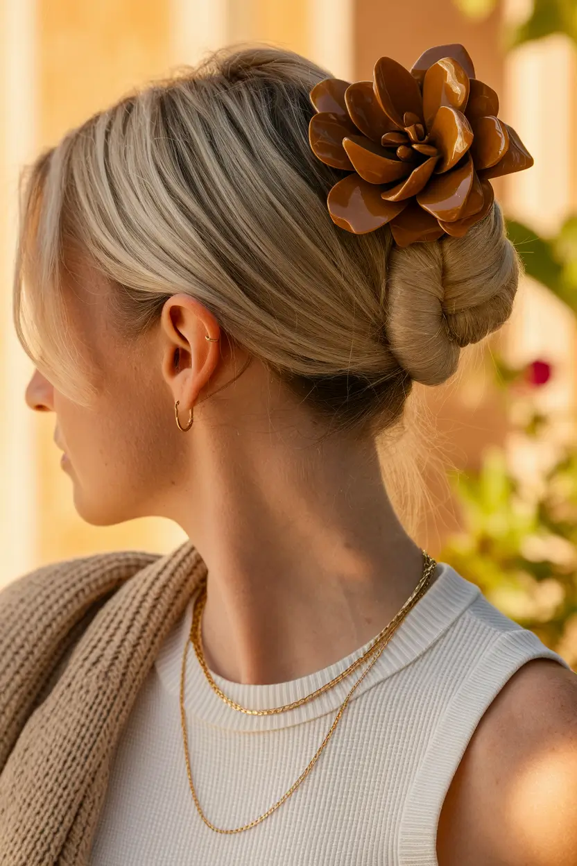 june-hairstyles-ideas-2025-Structured-Bun-with-Statement-Clip