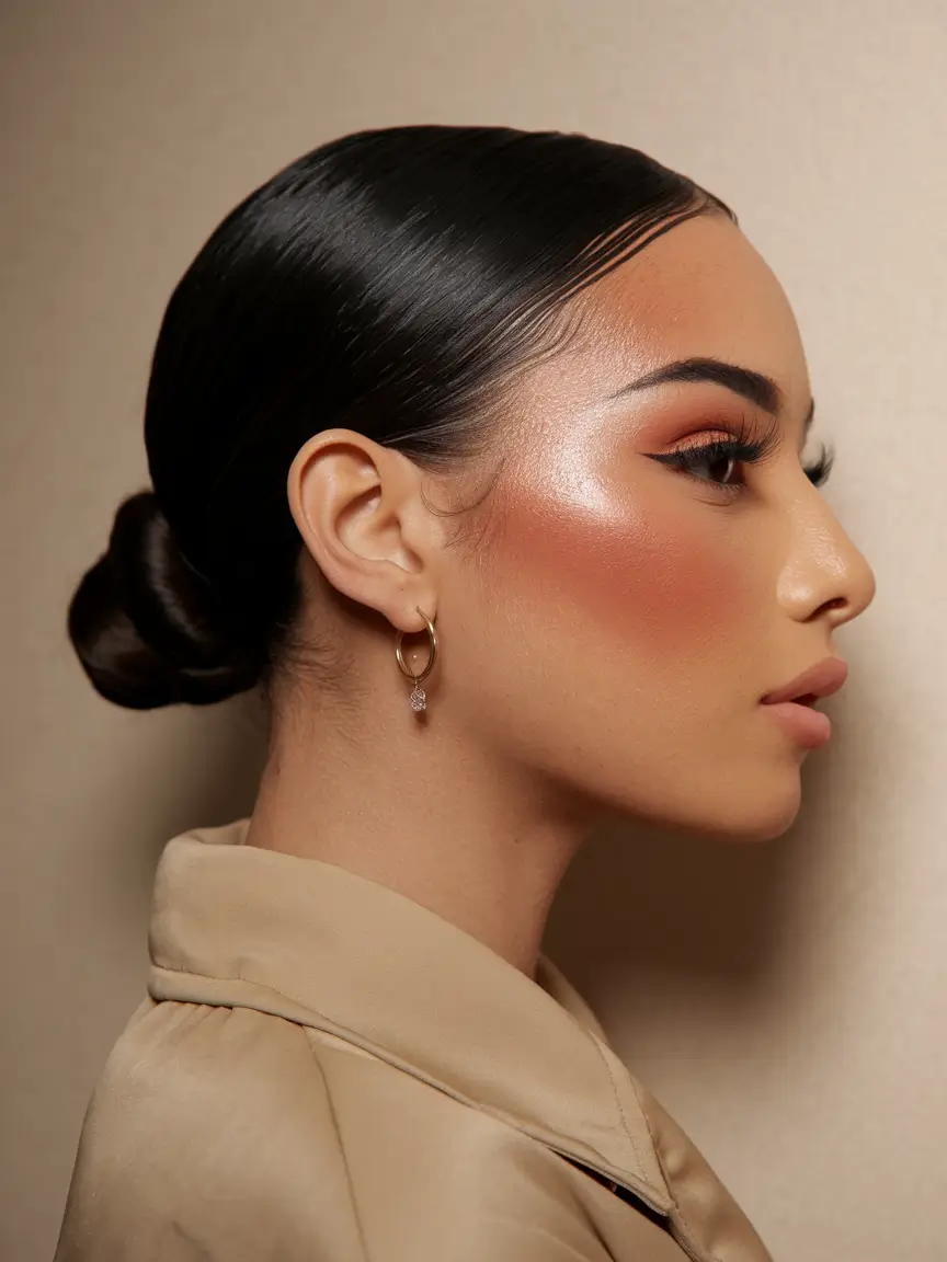 june-hairstyles-ideas-2025-Low-Glossed-Knot-with-Sculpted-Baby-Hairs