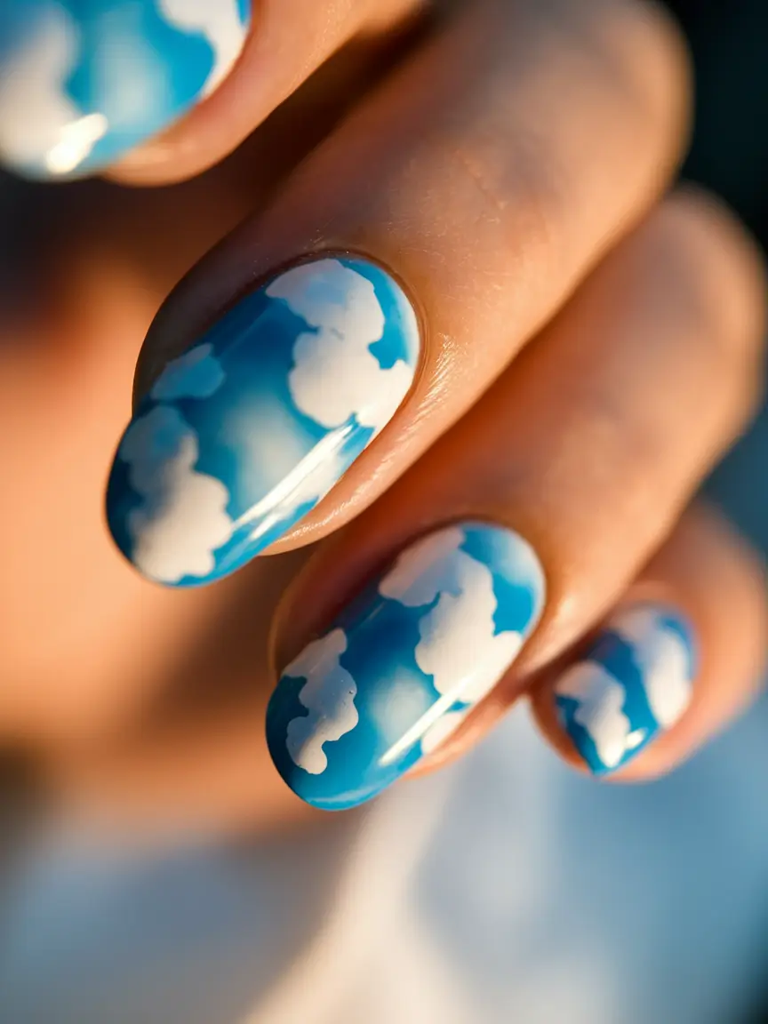 june nails ideas 2025 Cloudy Skies and Carefree Days