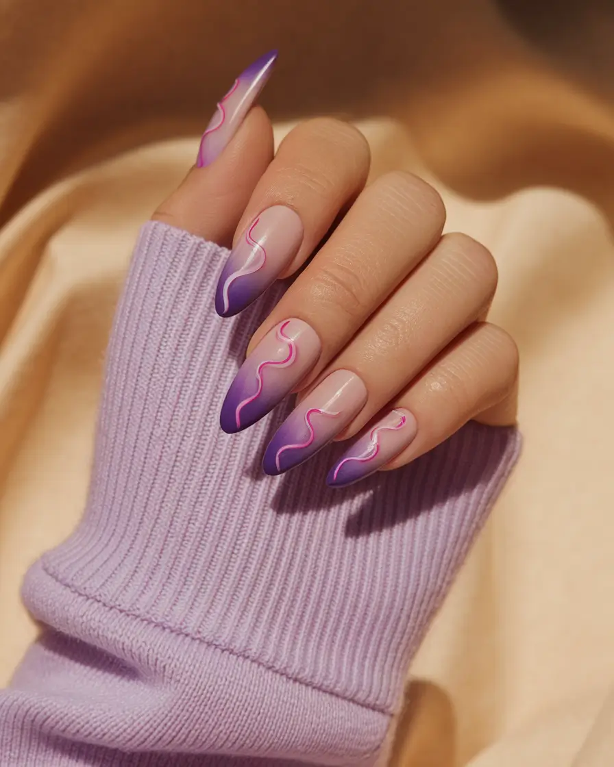 june nails ideas 2025 Purple Flames for Cool Girls
