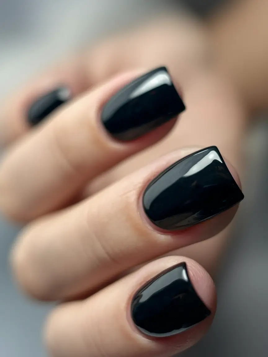 june nails ideas 2025 Glossy Black Drama for Summer Evenings