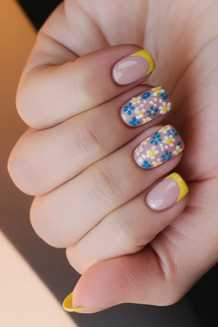 june nails ideas 2025 Yellow-Tipped Flower Market