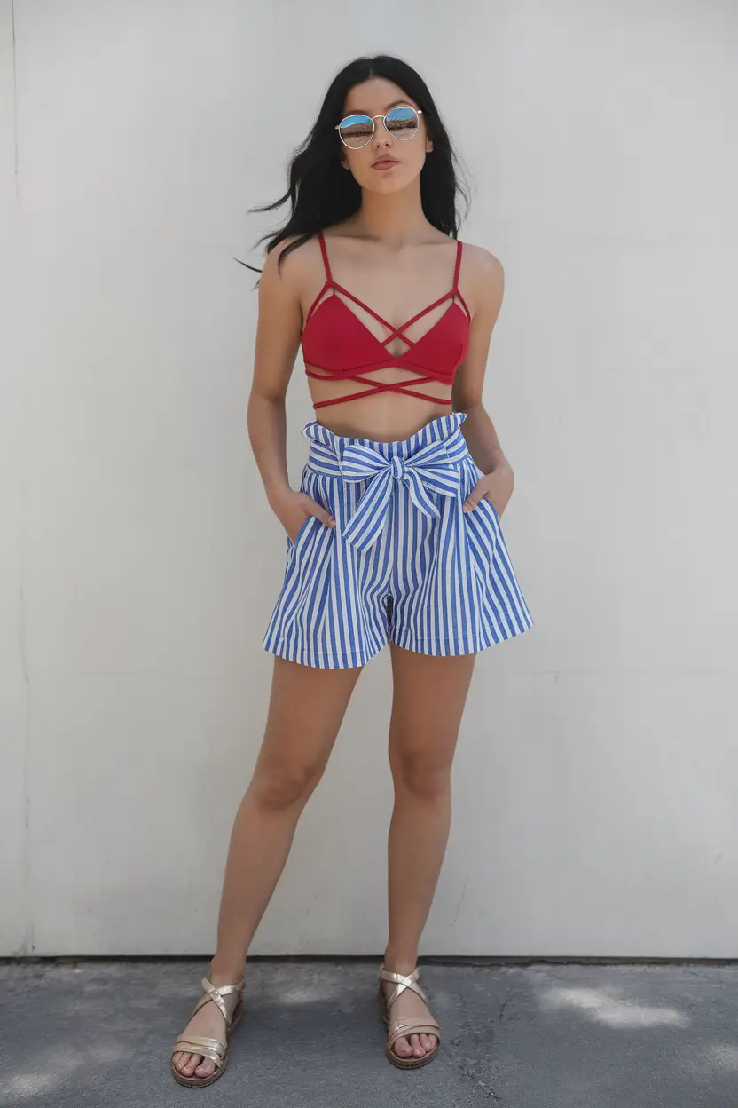 june outfits ideas 2025 Easy-Breezy Cool in Stripes and Crimson