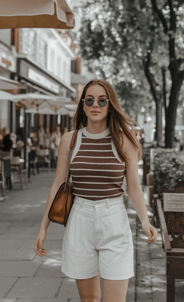 june outfits ideas 2025 Retro Stripes and White Tailoring