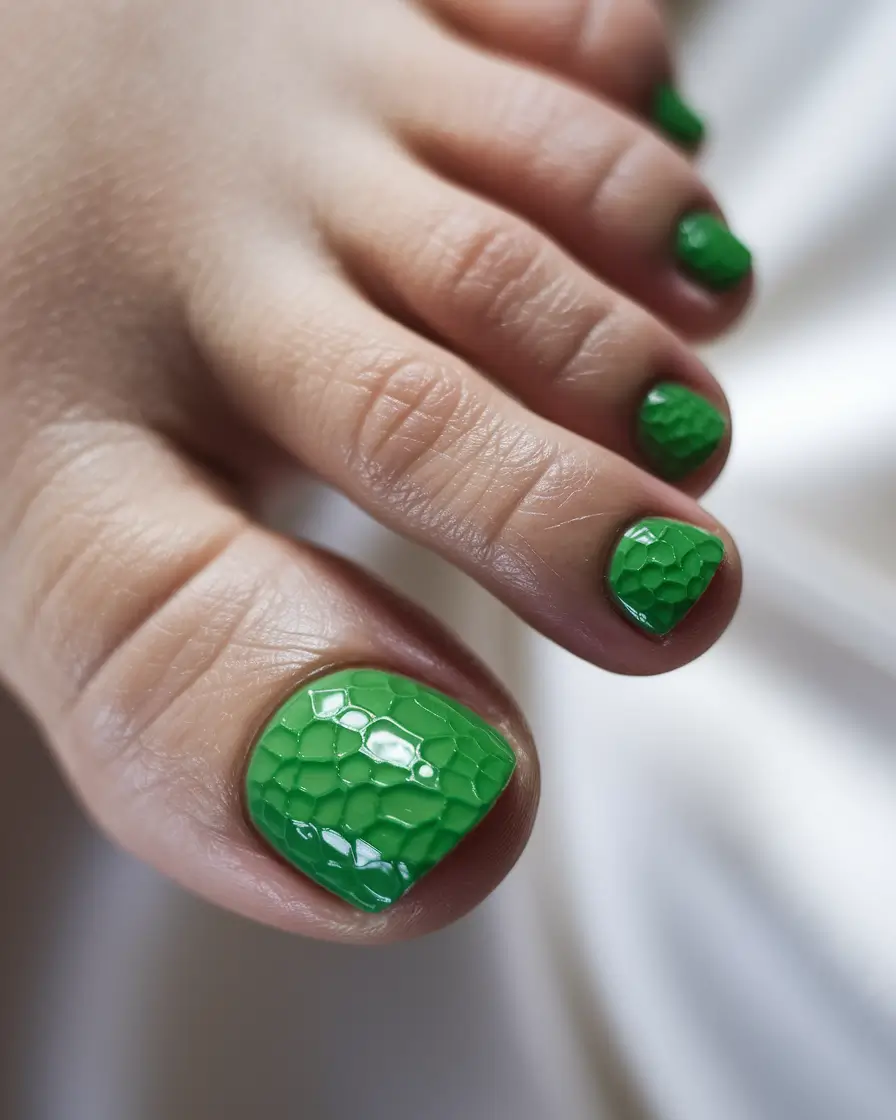 june toe nails ideas 2025 Emerald Reptile Texture for Bold Summer Days