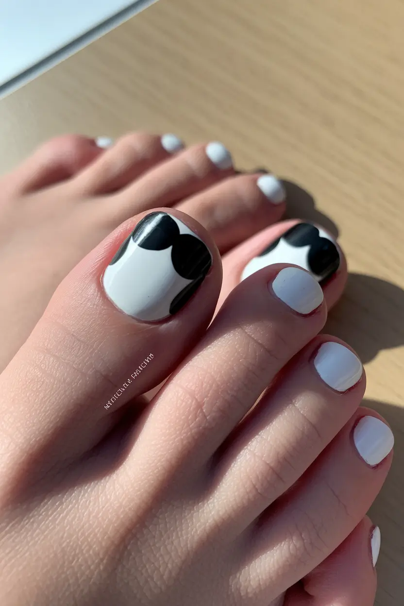 june toe nails ideas 2025 Chic Contrast in Monochrome