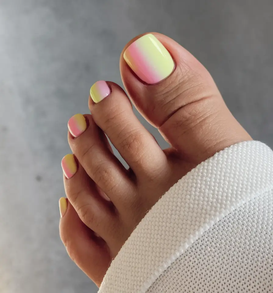 june toe nails ideas 2025 Sunset Popsicle Fade