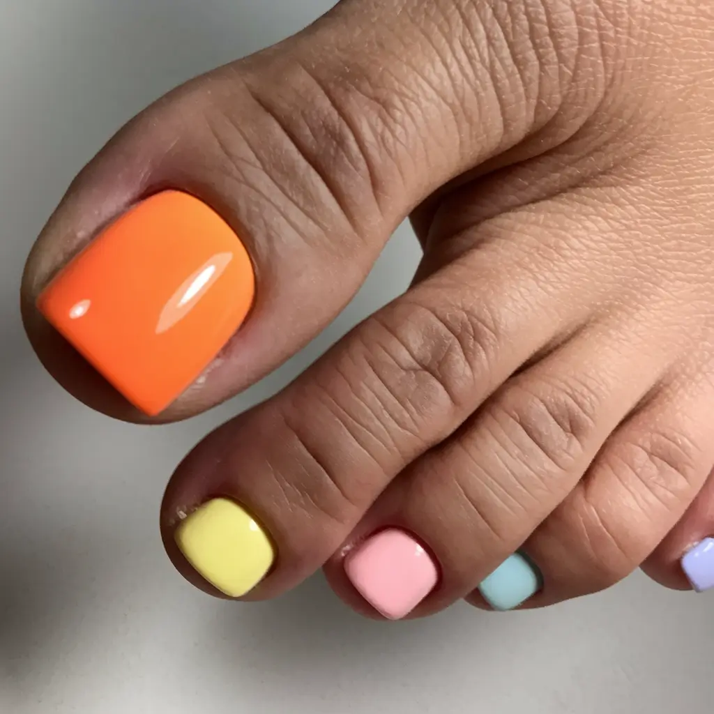june toe nails ideas 2025 Rainbow Sorbet for the Color-Lovers