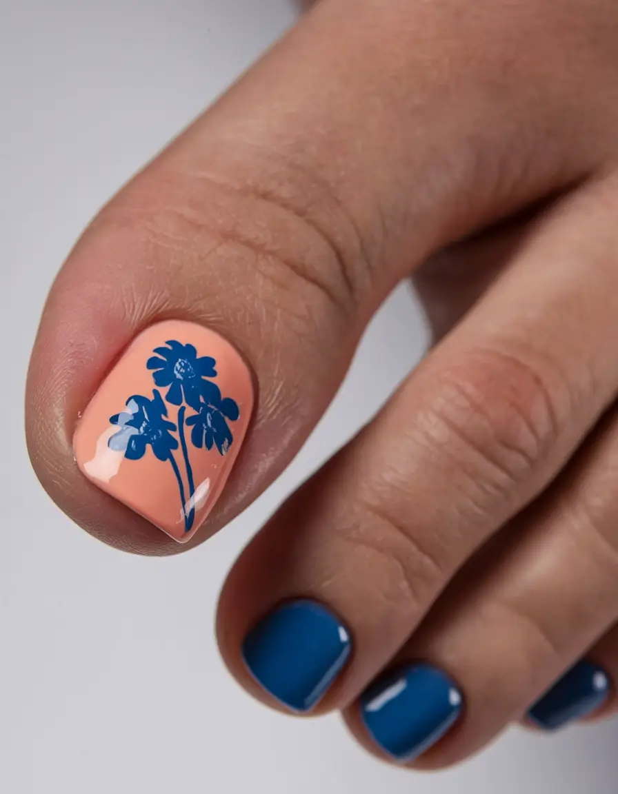 june toe nails ideas 2025 Peach Bloom Meets Coastal Blue
