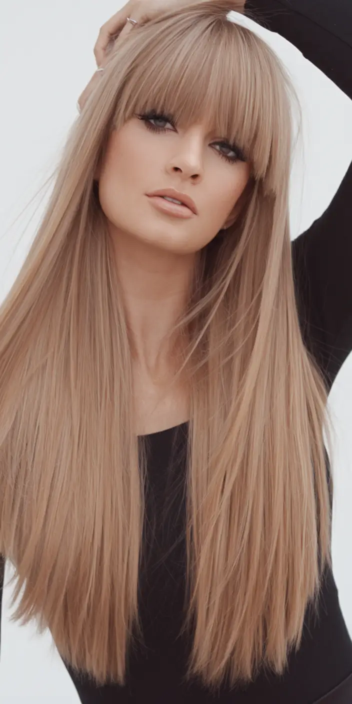 Long Haircut – Summer Ideas 2025: Effortless Waves Blunt Fringe and Dimensional Blonde