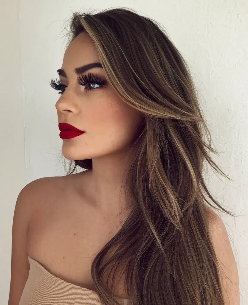 Long Haircut – Summer Ideas 2025: Effortless Waves Side-Swept Honey Brunette with Whispered Layers