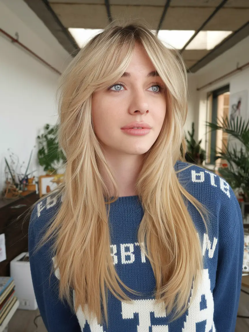 Long Haircut – Summer Ideas 2025: Effortless Waves Curtain Bangs Meet Airy Layers
