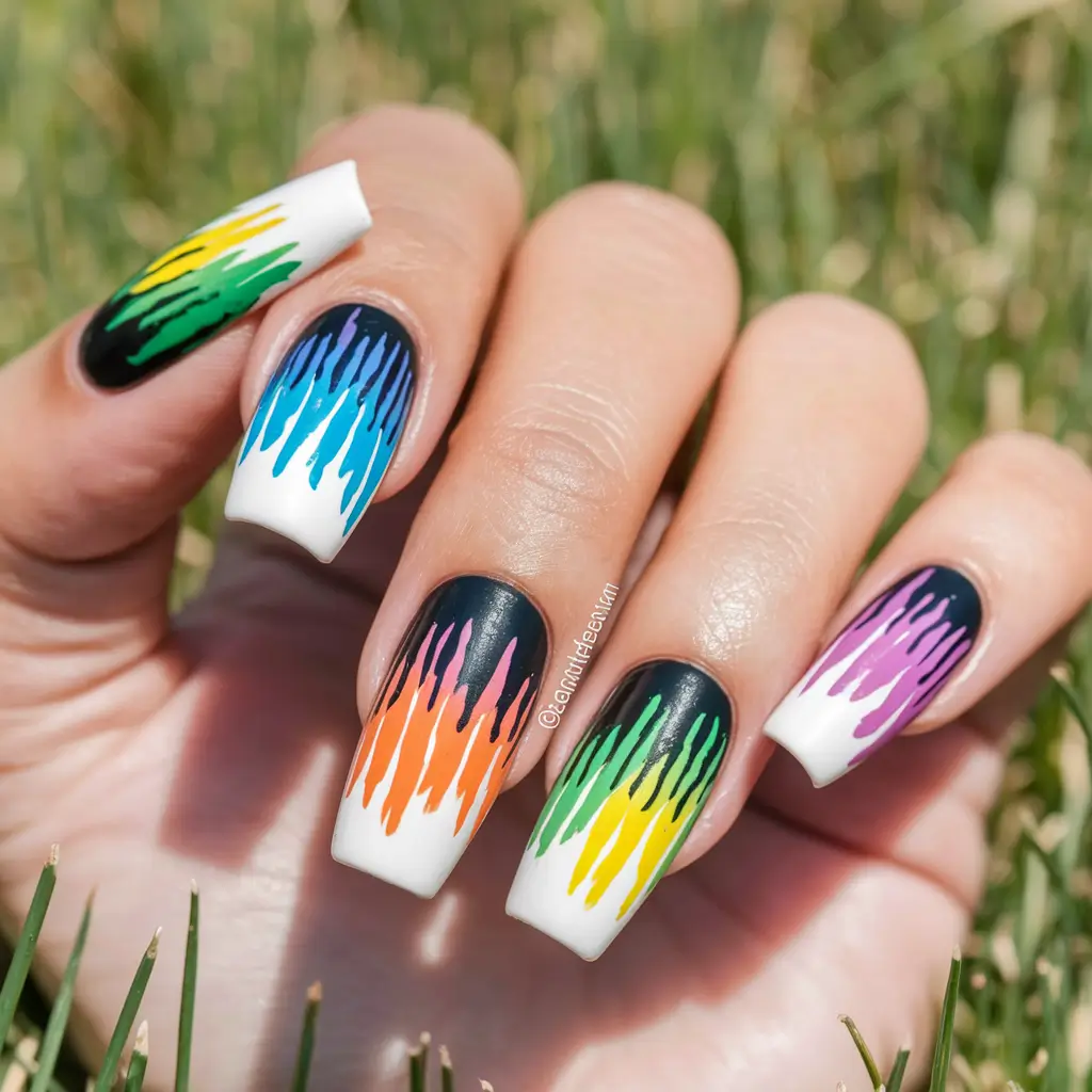 Must-Try Nail Designs for Summer 2025 Rainbow Streak Graffiti
