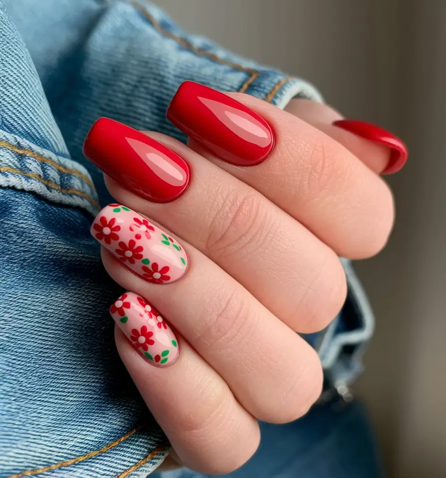 Must-Try Nail Designs for Summer 2025 Cherry Red Meets Floral Playfulness