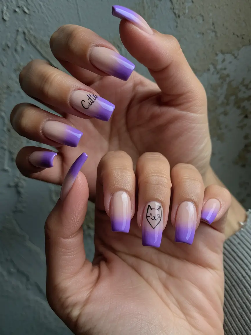 Must-Try Nail Designs for Summer 2025 Lavender Ombre with Line Art