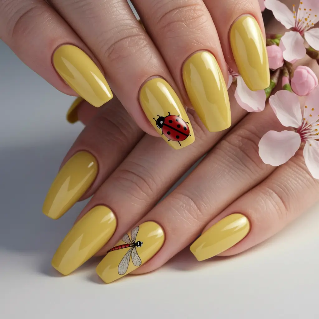 Must-Try Nail Designs for Summer 2025 Ladybug & Dragonfly Garden Yellow